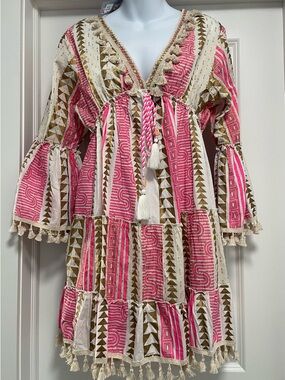 India Boutique Pink & Gold Tassel Boho Cover-Up